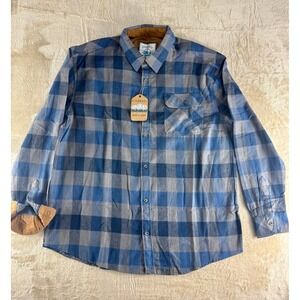 Gioberti Men Blue Grey Buffalo Plaid Flannel Shirt Corduroy Trim Long Sleeve NEW